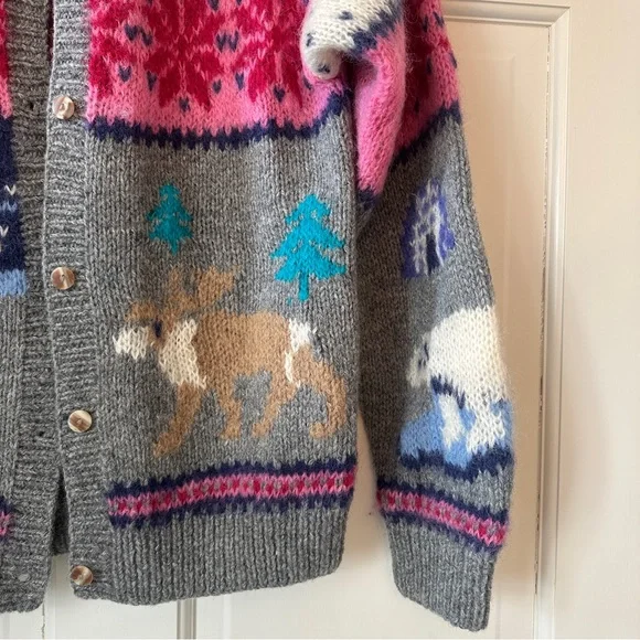 Vintage Skyr Wool Button Down Ski Sweater Cardigan Medium Eskimo fair isle knit - Picture 3 of 5